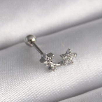 316L Çelik Gümüş Renk Zirkon Taşlı Yıldız Tragus Piercing