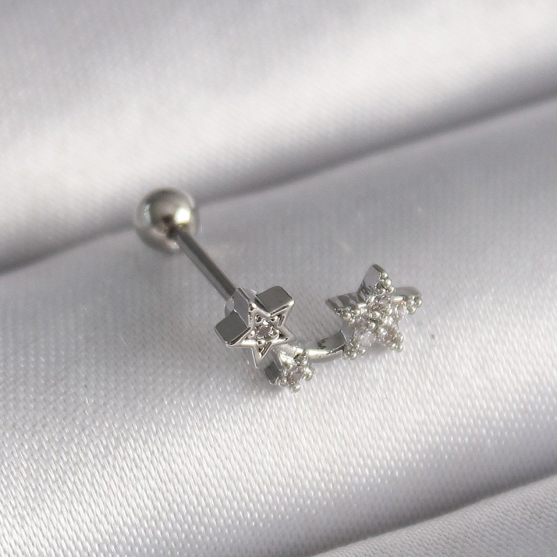 316L Çelik Gümüş Renk Zirkon Taşlı Yıldız Tragus Piercing 316L Çelik Gümüş Renk Zirkon Taşlı Yıldız Tragus Piercing