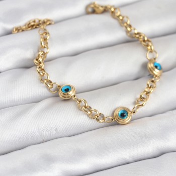 316L Çelik Nazar Model Gold Renk Kadın Bileklik 316L Çelik Nazar Model Gold Renk Kadın Bileklik