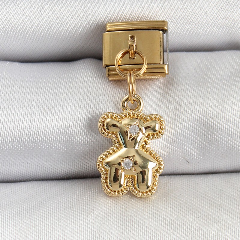 316L Çelik Sallantılı Zirkon Taşlı Ayıcık Model Gold Renk Nomination Charm