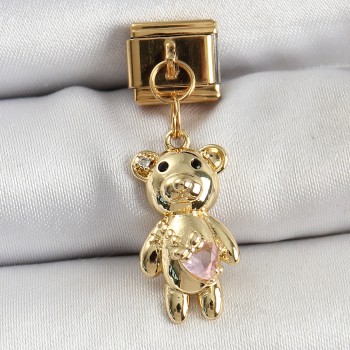 316L Çelik Sallantılı Zirkon Taşlı Ayıcık Model Gold Renk Nomination Charm