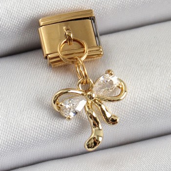 316L Çelik Sallantılı Zirkon Taşlı Fiyonk Model Gold Renk Nomination Charm