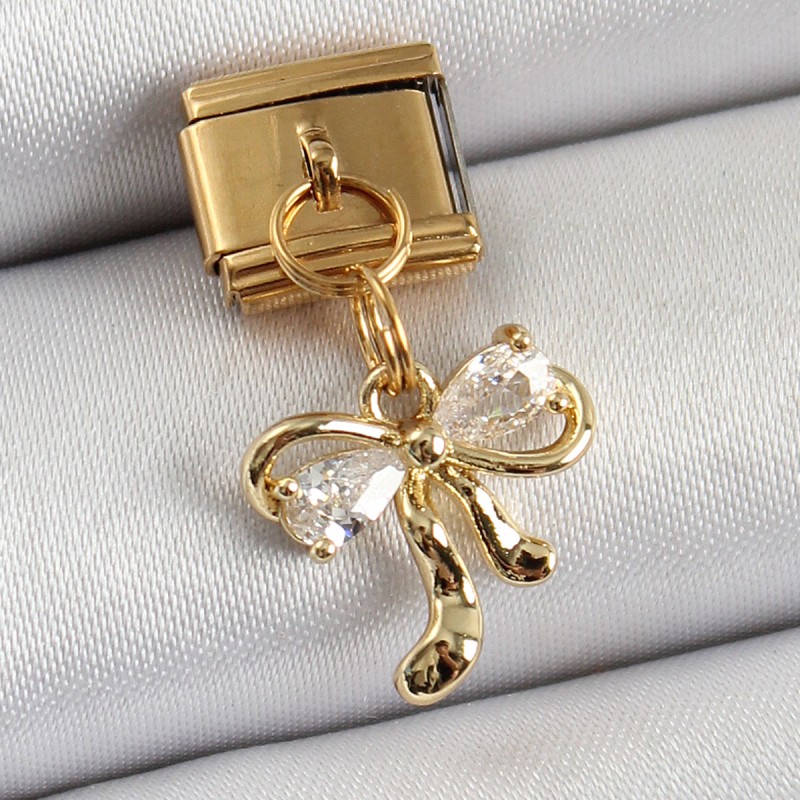 316L Çelik Sallantılı Zirkon Taşlı Fiyonk Model Gold Renk Nomination Charm