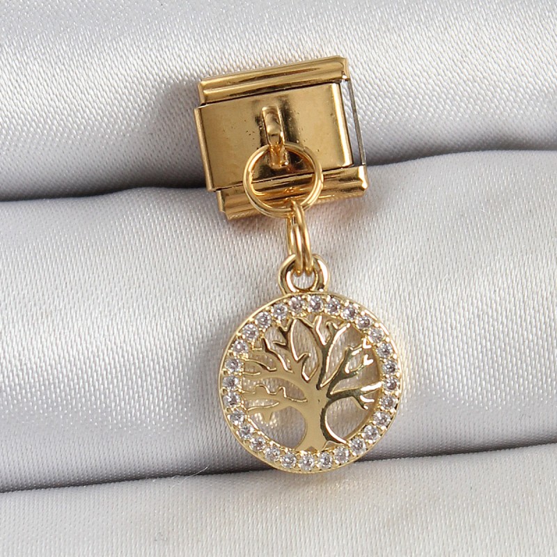 316L Çelik Sallantılı Zirkon Taşlı Hayat Ağacı Model Gold Renk Nomination Charm 316L Çelik Sallantılı Zirkon Taşlı Hayat Ağacı Model Gold Renk Nomination Charm