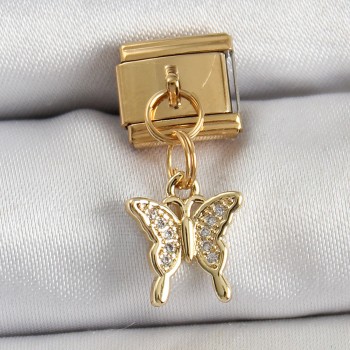 316L Çelik Sallantılı Zirkon Taşlı Kelebek Model Gold Renk Nomination Charm 316L Çelik Sallantılı Zirkon Taşlı Kelebek Model Gold Renk Nomination Charm