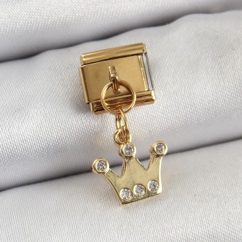 316L Çelik Sallantılı Zirkon Taşlı Kraliçe Tacı Model Gold Renk Nomination Charm 316L Çelik Sallantılı Zirkon Taşlı Kraliçe Tacı Model Gold Renk Nomination Charm