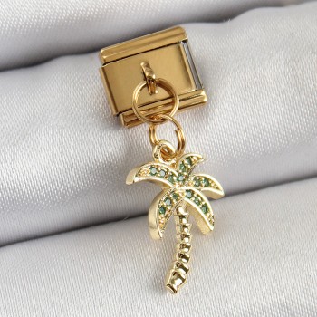 316L Çelik Sallantılı Zirkon Taşlı Palmiye Ağacı Model Gold Renk Nomination Charm 316L Çelik Sallantılı Zirkon Taşlı Palmiye Ağacı Model Gold Renk Nomination Charm