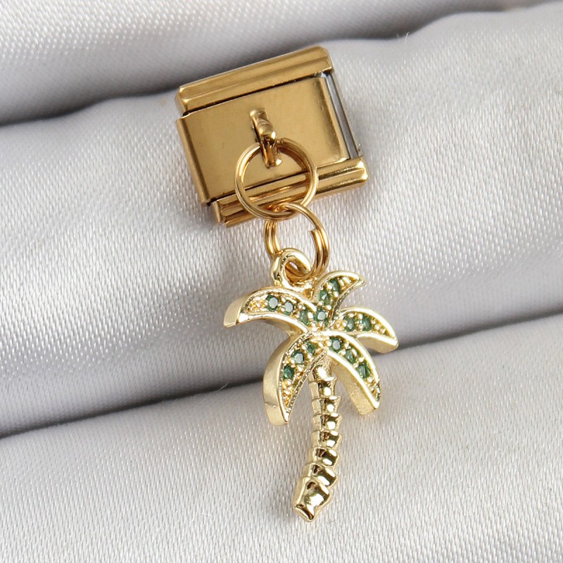 316L Çelik Sallantılı Zirkon Taşlı Palmiye Ağacı Model Gold Renk Nomination Charm 316L Çelik Sallantılı Zirkon Taşlı Palmiye Ağacı Model Gold Renk Nomination Charm