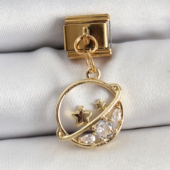 316L Çelik Sallantılı Zirkon Taşlı Satürn Model Gold Renk Nomination Charm 316L Çelik Sallantılı Zirkon Taşlı Satürn Model Gold Renk Nomination Charm