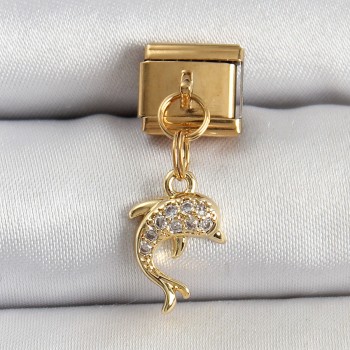 316L Çelik Sallantılı Zirkon Taşlı Yunus Balığı Model Gold Renk Nomination Charm 316L Çelik Sallantılı Zirkon Taşlı Yunus Balığı Model Gold Renk Nomination Charm