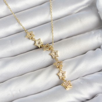 316L Çelik Yıldız Model Gold Renk Zirkon Taşlı Kadın Kolye
