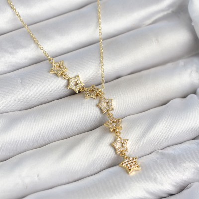 316L Çelik Yıldız Model Gold Renk Zirkon Taşlı Kadın Kolye