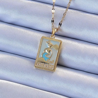 316L Çelik Zincir Altın Renk Mavi Mineli Tarot Kolye 316L Çelik Zincir Altın Renk Mavi Mineli Tarot Kolye