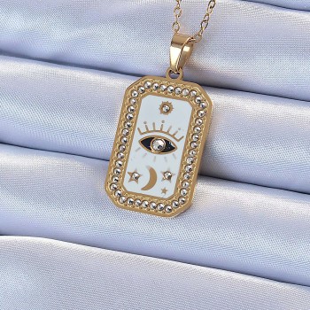 316L Çelik Zincir Altın Renk Mineli Zirkon Taşlı Göz Figür Tarot Kolye
