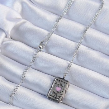 316L Çelik Zincir Eskitme Gümüş Renk Pembe Mineli Kalp Figürlü Tarot Kolye 316L Çelik Zincir Eskitme Gümüş Renk Pembe Mineli Kalp Figürlü Tarot Kolye