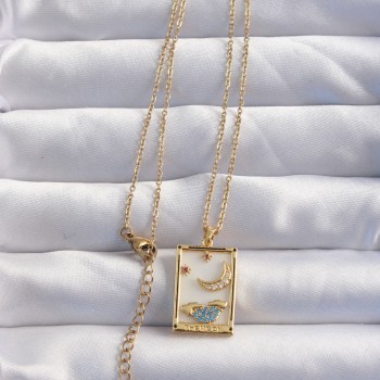 316L Çelik Zincir Gold Renk Ay Detay Mavi Zirkon Taşlı Tarot Kolye 316L Çelik Zincir Gold Renk Ay Detay Mavi Zirkon Taşlı Tarot Kolye