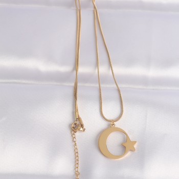 316L Çelik Zincir Gold Renk Ay Yıldız Unisex Kolye 316L Çelik Zincir Gold Renk Ay Yıldız Unisex Kolye