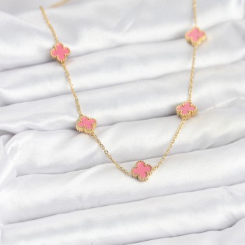 316L Çelik Zincir Gold Renk Pembe Baby Boy Yonca Kadın Kolye 316L Çelik Zincir Gold Renk Pembe Baby Boy Yonca Kadın Kolye