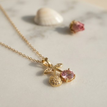 316L Çelik Zincir Gold Renk Pembe Kiraz Model Kolye 316L Çelik Zincir Gold Renk Pembe Kiraz Model Kolye