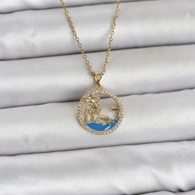 316L Çelik Zincir Gold Renk Zirkon Taşlı Deniz Temalı Kadın Kolye 316L Çelik Zincir Gold Renk Zirkon Taşlı Deniz Temalı Kadın Kolye