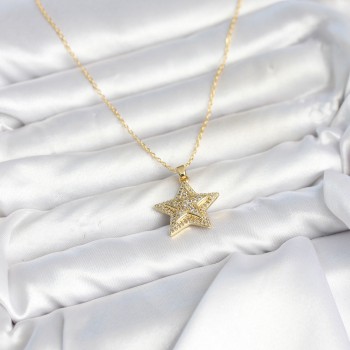 316L Çelik Zincir Gold Renk Zirkon Taşlı Yıldız Model Kadın Kolye 316L Çelik Zincir Gold Renk Zirkon Taşlı Yıldız Model Kadın Kolye