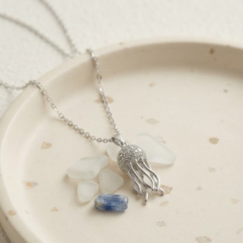 316L Çelik Zincir Gümüş Renk Zirkon Taşlı Jellyfish Model Kolye