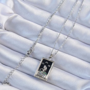 316L Çelik Zincir Gümüş Renk Zirkon Taşlı Siyah Mineli Kız Figürlü Tarot Kolye 316L Çelik Zincir Gümüş Renk Zirkon Taşlı Siyah Mineli Kız Figürlü Tarot Kolye