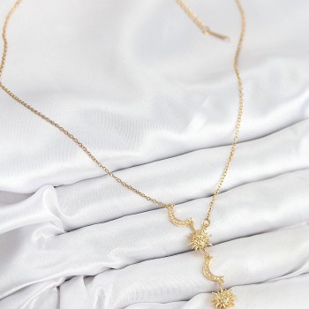 316L Çelik Zirkon Taşlı Güneş Ve Ay Model Gold Renk Kadın Kolye 316L Çelik Zirkon Taşlı Güneş Ve Ay Model Gold Renk Kadın Kolye