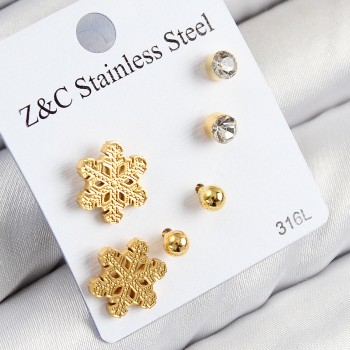 316L Çelik Zirkon Taşlı Kar Tanesi Model Gold Renk Kadın Set Küpe 316L Çelik Zirkon Taşlı Kar Tanesi Model Gold Renk Kadın Set Küpe