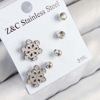316L Çelik Zirkon Taşlı Kar Tanesi Model Gümüş Renk Kadın Set Küpe 316L Çelik Zirkon Taşlı Kar Tanesi Model Gümüş Renk Kadın Set Küpe