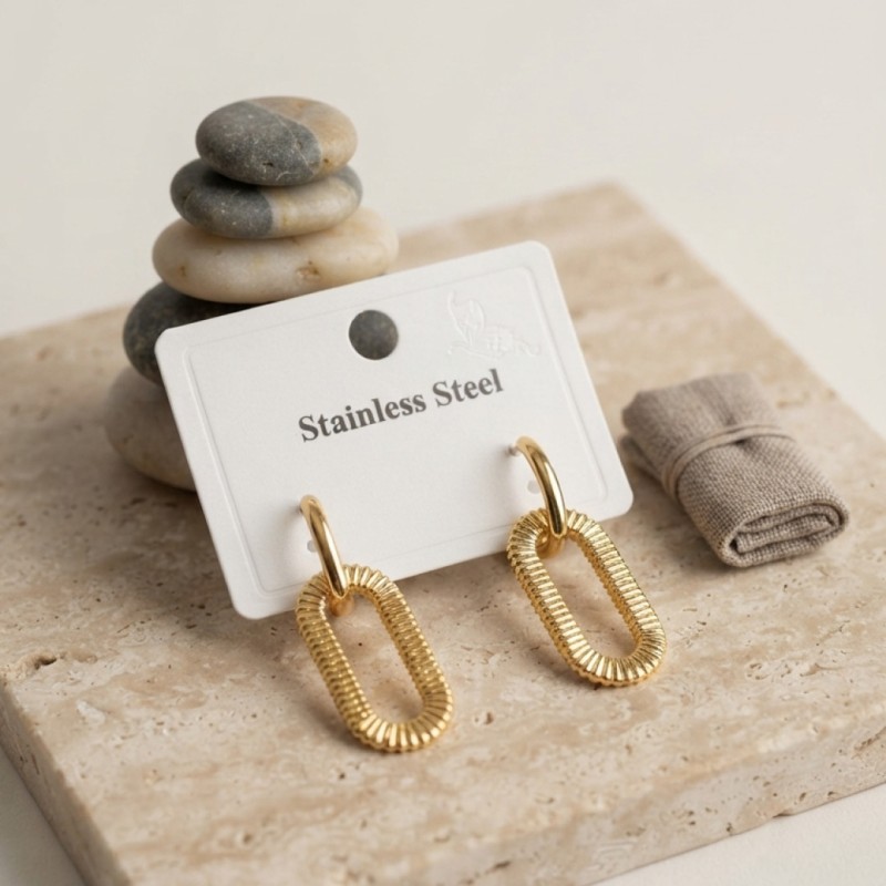 316L Gold Renk Tırtıklı Ataç Form Tasarım Küpe 316L Gold Renk Tırtıklı Ataç Form Tasarım Küpe