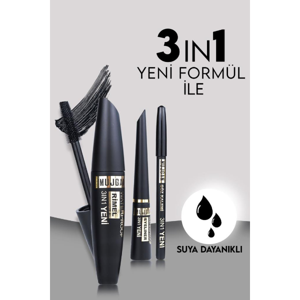 3'ü 1 Arada Göz Makyajı Seti - Eyeliner, Maskara, Kalem