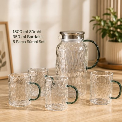 5 Parça Bardaklı Sürahi Seti - Cam - 1800 ml Sürahi - 4 Bardak 5 Parça Bardaklı Sürahi Seti - Cam - 1800 ml Sürahi - 4 Bardak