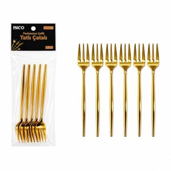 6 Parça Tatlı Çatalı Seti - 13 cm - Gold Renk 6 Parça Tatlı Çatalı Seti - 13 cm - Gold Renk