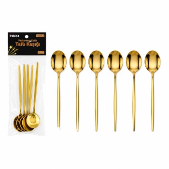 6 Parça Tatlı Kaşığı Seti - Gold Renk - Paslanmaz Çelik 6 Parça Tatlı Kaşığı Seti - Gold Renk - Paslanmaz Çelik