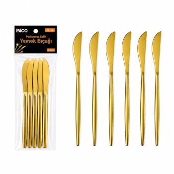 6 Parça Yemek Bıçağı Seti - Parlak Altın Renk - 21 cm 6 Parça Yemek Bıçağı Seti - Parlak Altın Renk - 21 cm