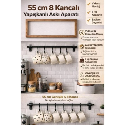 8 Kancalı Yapışkanlı Askı Aparatı 8 Kancalı Yapışkanlı Askı Aparatı