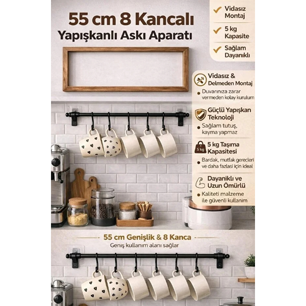 8 Kancalı Yapışkanlı Askı Aparatı 8 Kancalı Yapışkanlı Askı Aparatı