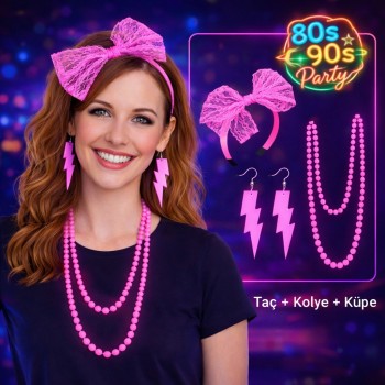 80’ler 90’lar Neon Pembe Parti Seti – Kolye Küpe Taç 80’ler 90’lar Neon Pembe Parti Seti – Kolye Küpe Taç