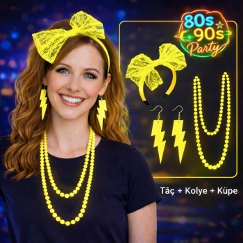 80’ler 90’lar Neon Sarı Parti Seti – Kolye Küpe Taç 80’ler 90’lar Neon Sarı Parti Seti – Kolye Küpe Taç