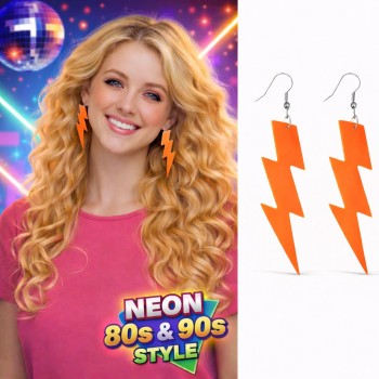 80’ler 90'lar Retro Neon Turuncu Şimşek Küpe 10 cm 80’ler 90'lar Retro Neon Turuncu Şimşek Küpe 10 cm