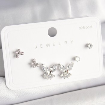 925 Ayar Gümüş Çivi Pirinç Zirkon Taşlı Kelebek Model Kadın Küpe Seti 925 Ayar Gümüş Çivi Pirinç Zirkon Taşlı Kelebek Model Kadın Küpe Seti