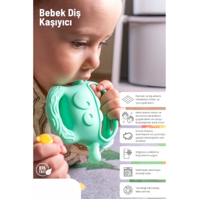 Açık Yeşil Bebek Silikon Diş Kaşıyıcı Açık Yeşil Bebek Silikon Diş Kaşıyıcı