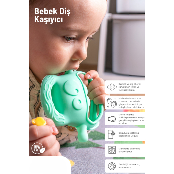 Açık Yeşil Bebek Silikon Diş Kaşıyıcı Açık Yeşil Bebek Silikon Diş Kaşıyıcı