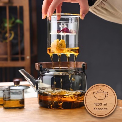 Akasya Saplı Demlik - 1200 ml - Borosilikat Cam 