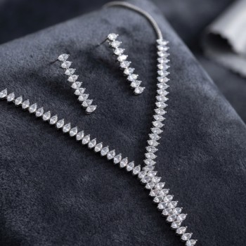 Arpa Zirkon Taşlı Su Yolu Kolye ve Küpe Set