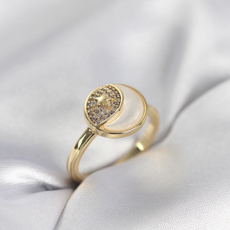 Ay Yıldız Model Gold Renk Zirkon Taşlı Kadın Yüzük Ay Yıldız Model Gold Renk Zirkon Taşlı Kadın Yüzük