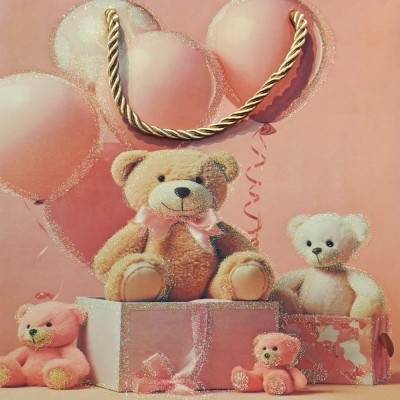 Ayıcık Desenli Pembe Büyük Boy Karton Hediye Çantası Ayıcık Desenli Pembe Büyük Boy Karton Hediye Çantası