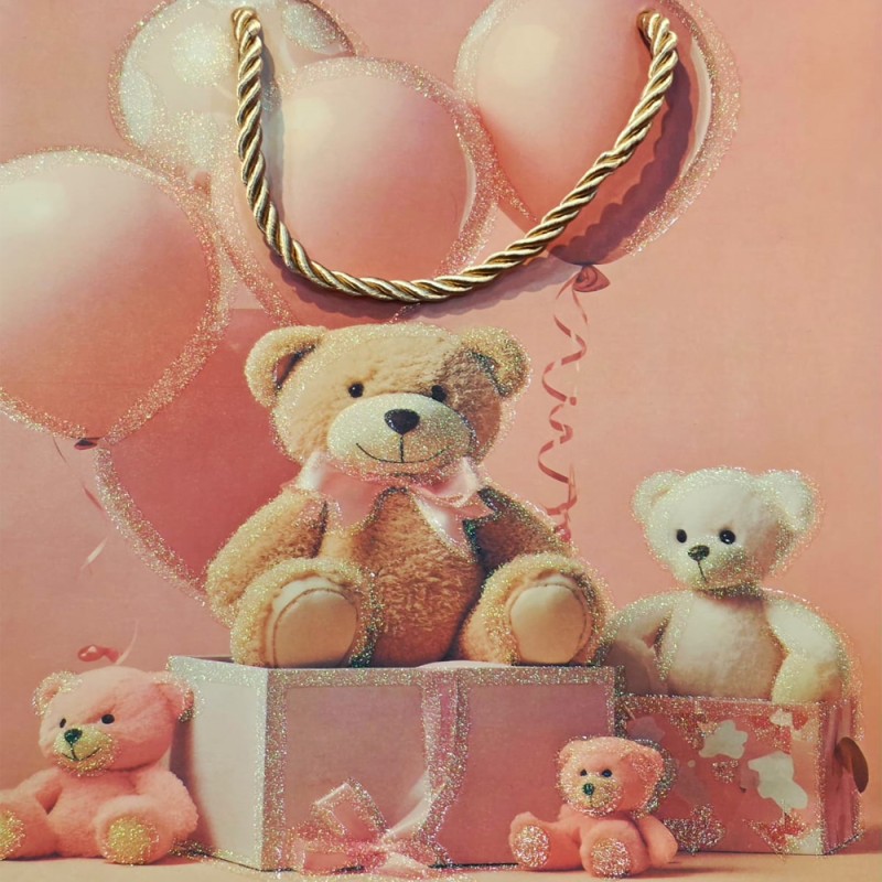 Ayıcık Desenli Pembe Küçük Boy Karton Hediye Çantası Ayıcık Desenli Pembe Küçük Boy Karton Hediye Çantası