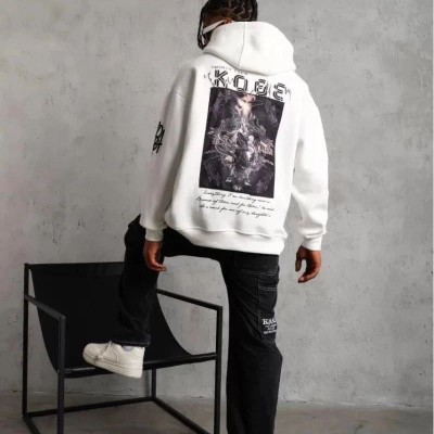 BErkek 3 İplik Pamuklu Kapüşonlu Baskılı Cepli Oversize Sweatshirt Hoodie - eyaz BErkek 3 İplik Pamuklu Kapüşonlu Baskılı Cepli Oversize Sweatshirt Hoodie - eyaz